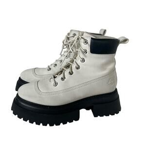 Timberland Sky 6" White Leather Chunky Lug Sole Lace-Up Boots Size 7